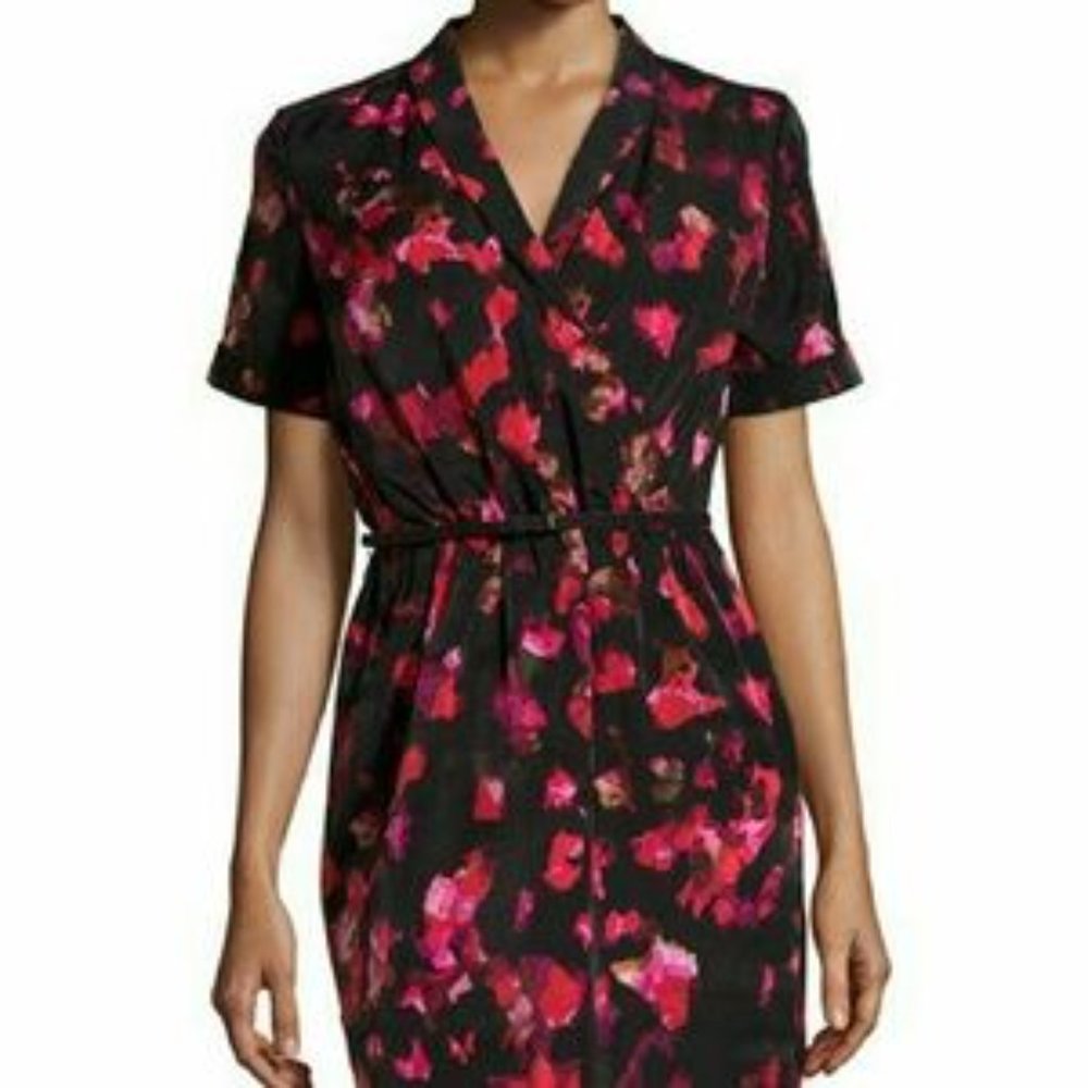 ANDREW MARC Floral Surplice Dress Size 14